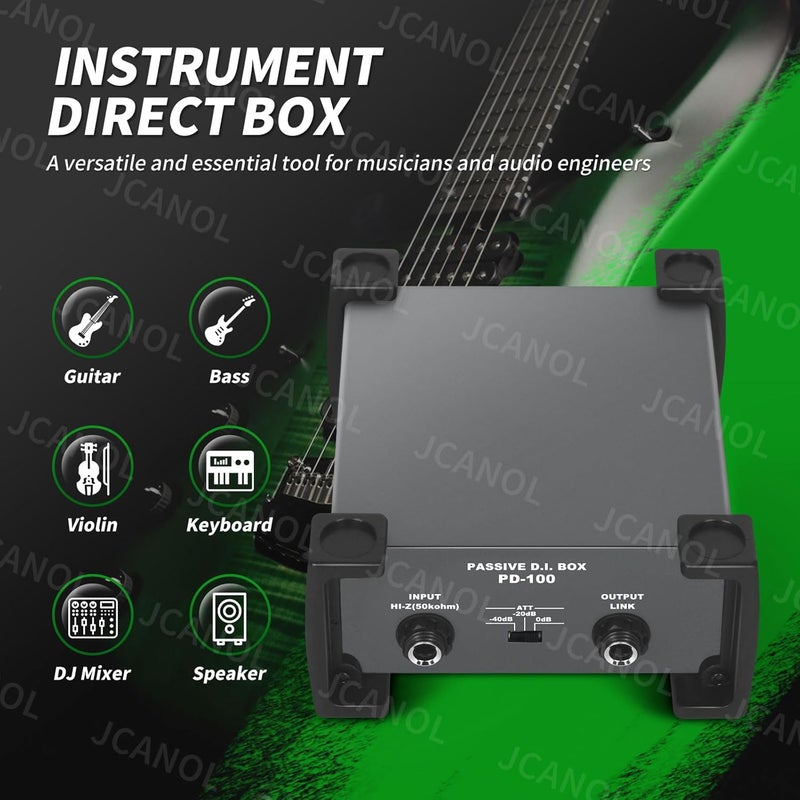 JCANOL PD100 Stereo Passive DI Box Unit Hum Eliminator with GND switch, Input Attenuator to Connect Guitar & Bass, 1/4" instrument Direct Box to Balanced & Unbalanced XLR - Image 3